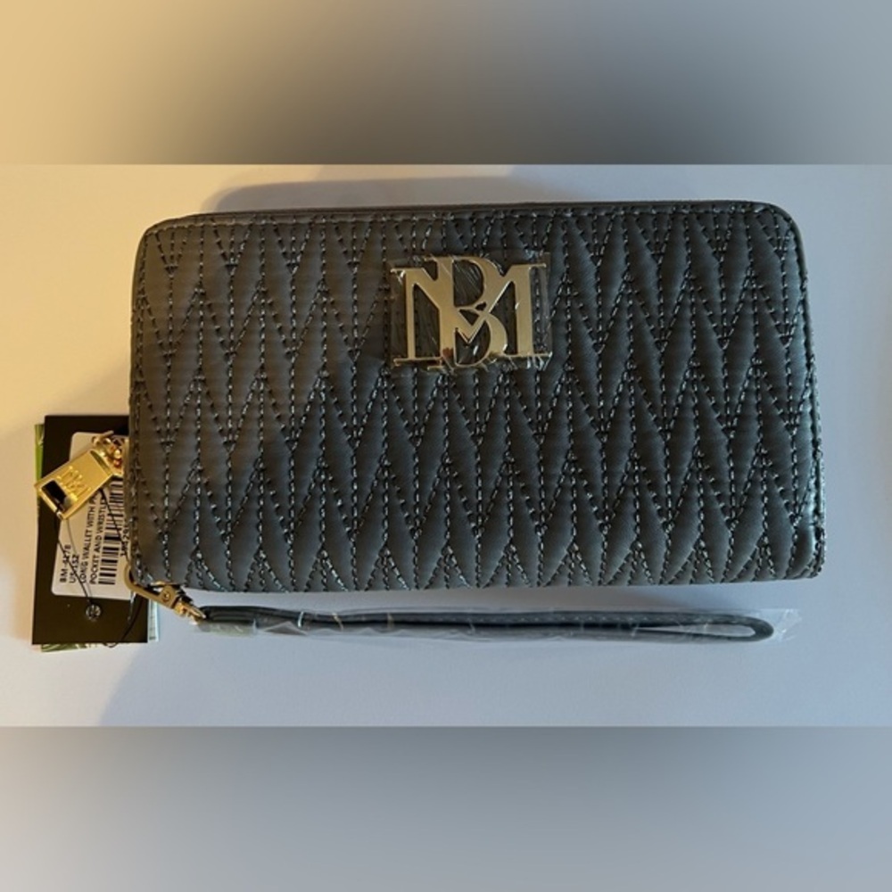 Badgely Mishka Gray Long Wallet with Phone Case Quilted with Logo Designer NIP